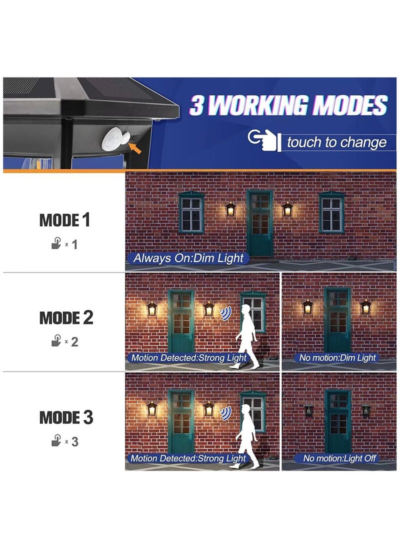 Solar Wall Light, Outdoor Solar Porch Light Waterproof Solar Wall Light with 3 Lighting Modes and Motion Sensor 3000K Dusk to Dawn Solar Wall Light for Garage Home - Image 3