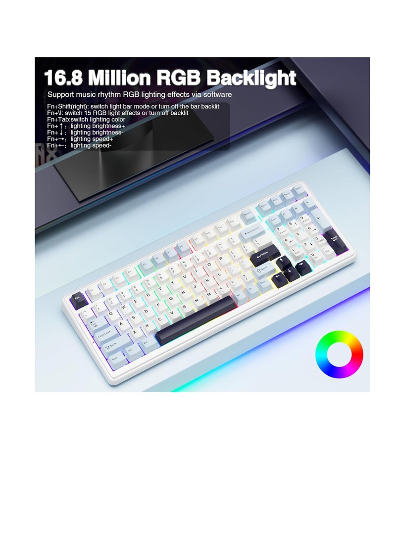 AULA F99 Wireless Mechanical Keyboard, Hot Swappable, Pre-lubed Linear, RGB Backlit Gaming Keyboard (Blue & White)