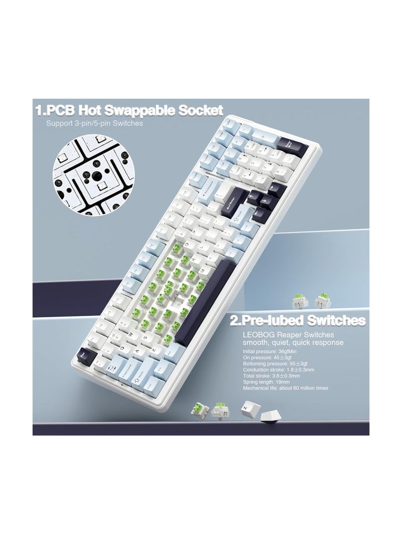 AULA F99 Wireless Mechanical Keyboard, Hot Swappable, Pre-lubed Linear, RGB Backlit Gaming Keyboard (Blue & White)
