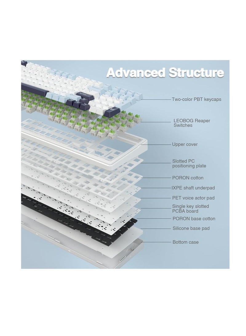 أولا لوحة مفاتيح ميكانيكية لاسلكية AULA F99، قابلة لتبديل المفاتيح بدون لحام، مزوّدة بمفاتيح خطية مشحّمة مسبقًا، بإضاءة خلفية RGB للألعاب – الألوان: أزرق + أبيض + بنفسجي داكن (شبيه بالأسود) - مفاتيح ريبر - Image 5