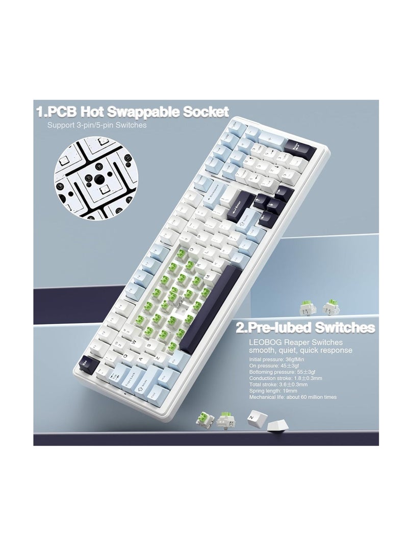 أولا لوحة مفاتيح ميكانيكية لاسلكية AULA F99، قابلة لتبديل المفاتيح بدون لحام، مزوّدة بمفاتيح خطية مشحّمة مسبقًا، بإضاءة خلفية RGB للألعاب – الألوان: أزرق + أبيض + بنفسجي داكن (شبيه بالأسود) - مفاتيح ريبر - Image 4
