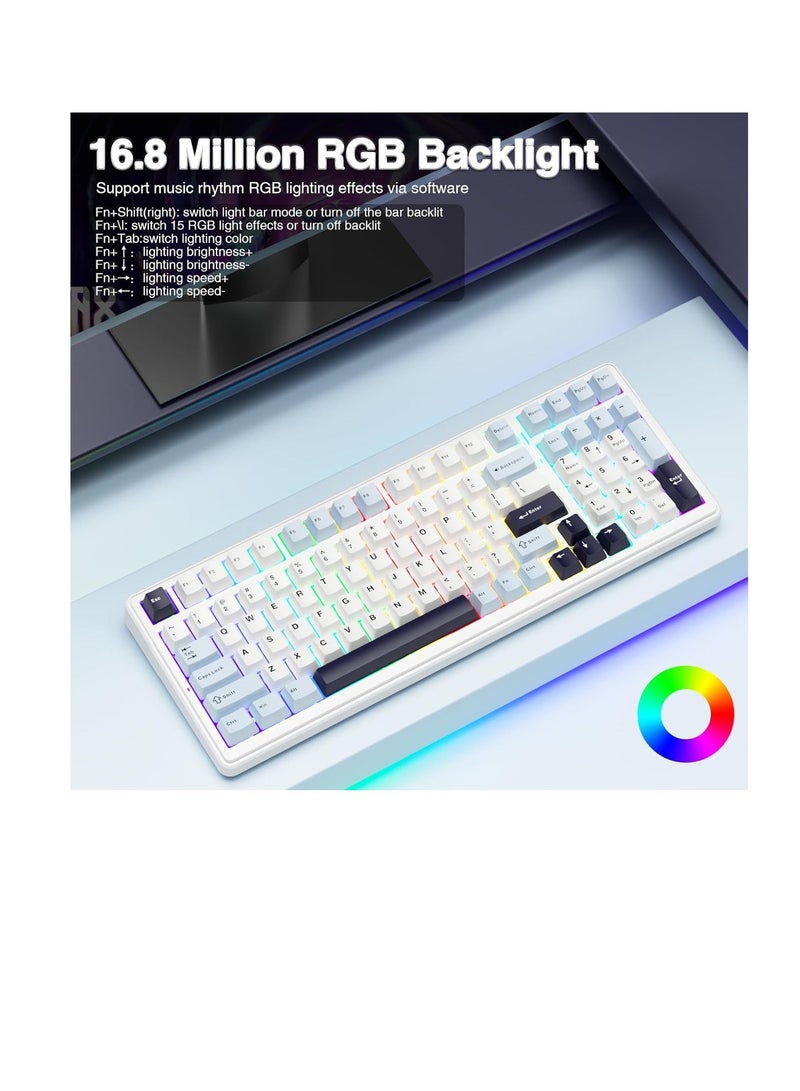 أولا لوحة مفاتيح ميكانيكية لاسلكية AULA F99، قابلة لتبديل المفاتيح بدون لحام، مزوّدة بمفاتيح خطية مشحّمة مسبقًا، بإضاءة خلفية RGB للألعاب – الألوان: أزرق + أبيض + بنفسجي داكن (شبيه بالأسود) - مفاتيح ريبر - Image 3