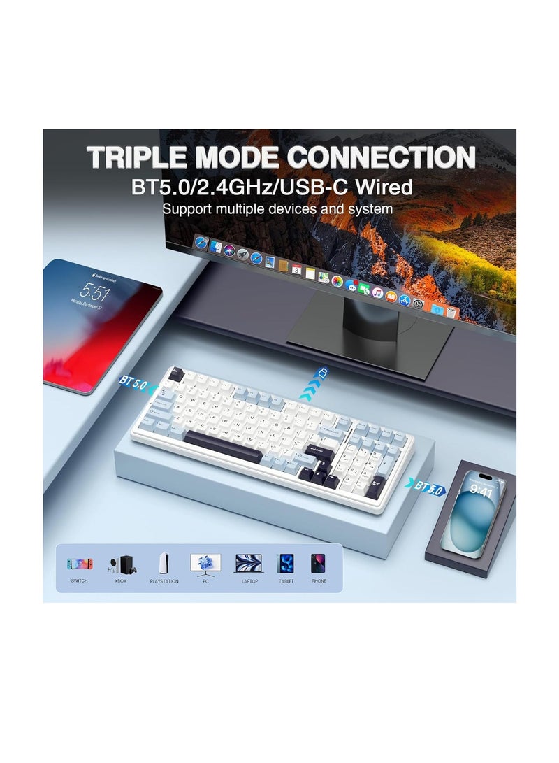 أولا لوحة مفاتيح ميكانيكية لاسلكية AULA F99، قابلة لتبديل المفاتيح بدون لحام، مزوّدة بمفاتيح خطية مشحّمة مسبقًا، بإضاءة خلفية RGB للألعاب – الألوان: أزرق + أبيض + بنفسجي داكن (شبيه بالأسود) - مفاتيح ريبر - Image 2