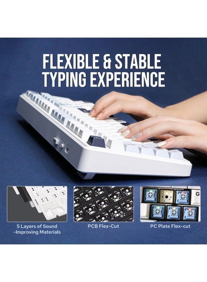 AULA F99 Wireless Mechanical Keyboard, Hot Swappable, Pre-lubed Linear, RGB Backlit Gaming Keyboard - Blue+White+Dark Purple(simi-Black) - reaper switch - Image 3