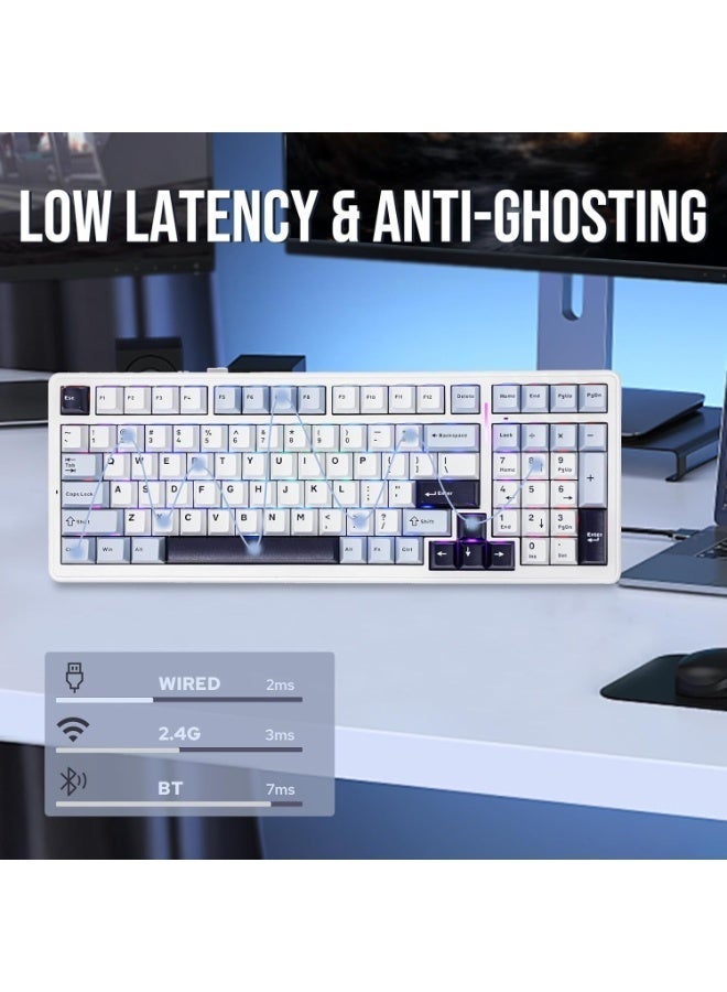 AULA F99 Wireless Mechanical Keyboard, Hot Swappable, Pre-lubed Linear, RGB Backlit Gaming Keyboard - Blue+White+Dark Purple(simi-Black) - reaper switch - Image 5