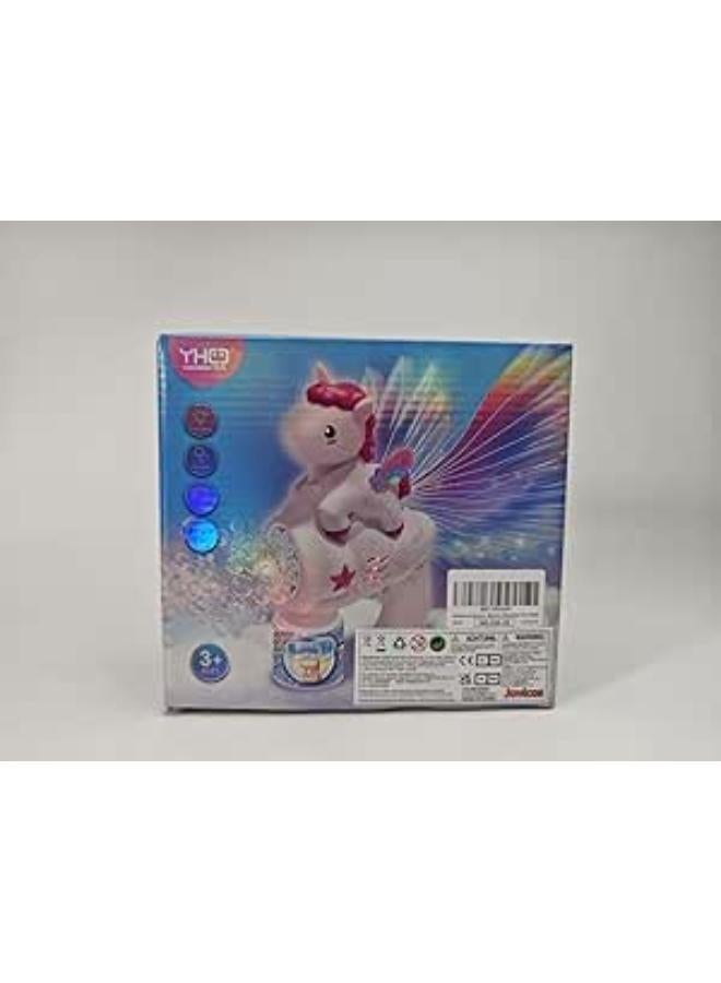 Unicorn Bubble Machine for Kids, Automatic Bubble Maker with Solution, Light Up Bubbles, Ages 3+, Pink