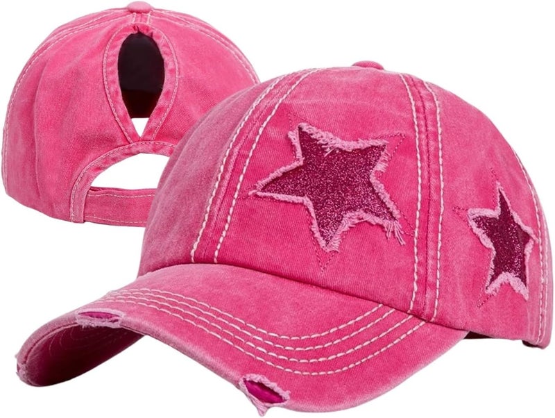 ProMindFun Womens Pony Hat High Ponytail Baseball Cap Girls Messy Bun Caps Camouflage Trucker Bad Hair Day Adjustable Dad Hat - Image 1