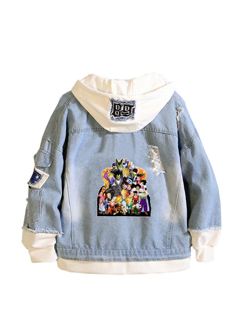 KUYING New Dragon Ball Casual Loose Cartoon Hooded Denim Jacket  - Image 1