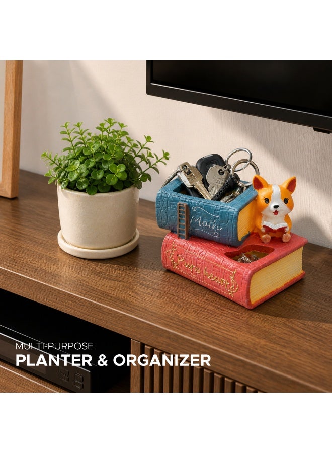 Reading 2Pcs Set Pig and Puppy Design Flower Pot Polyresin Decorative Planter for Succulents Mini Plants Indoor Outdoor Home Office Desk Décor Pen Pencil Holder Propagator Kit (2Pcs Set) - Image 4