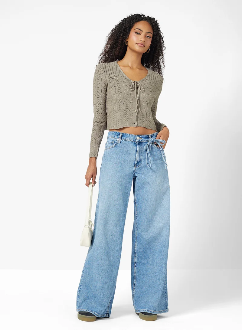 جينجر Knitted Openwork Detail Cardigan