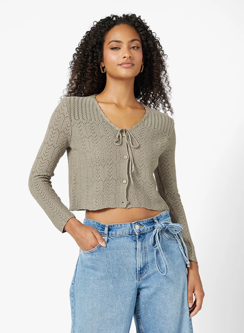 Ginger Knitted Openwork Detail Cardigan