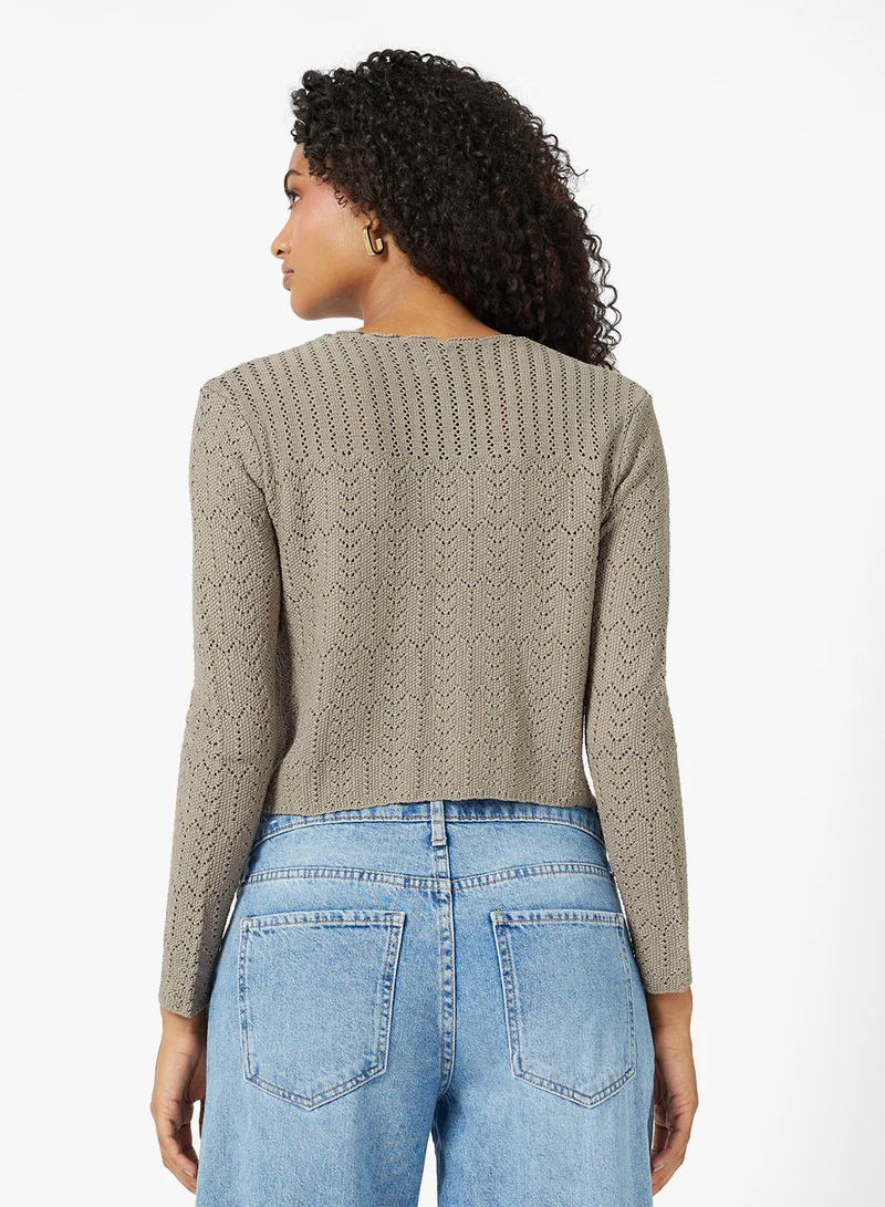 Ginger Knitted Openwork Detail Cardigan