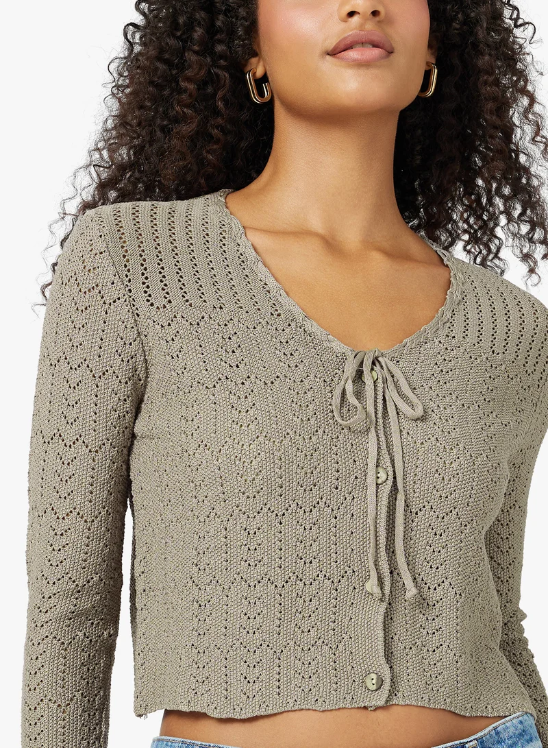 جينجر Knitted Openwork Detail Cardigan