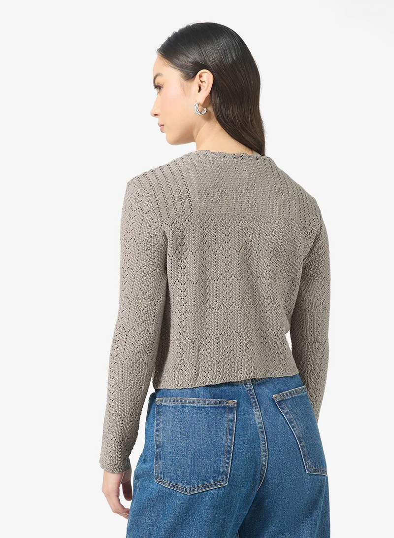 Ginger Knitted Openwork Detail Cardigan