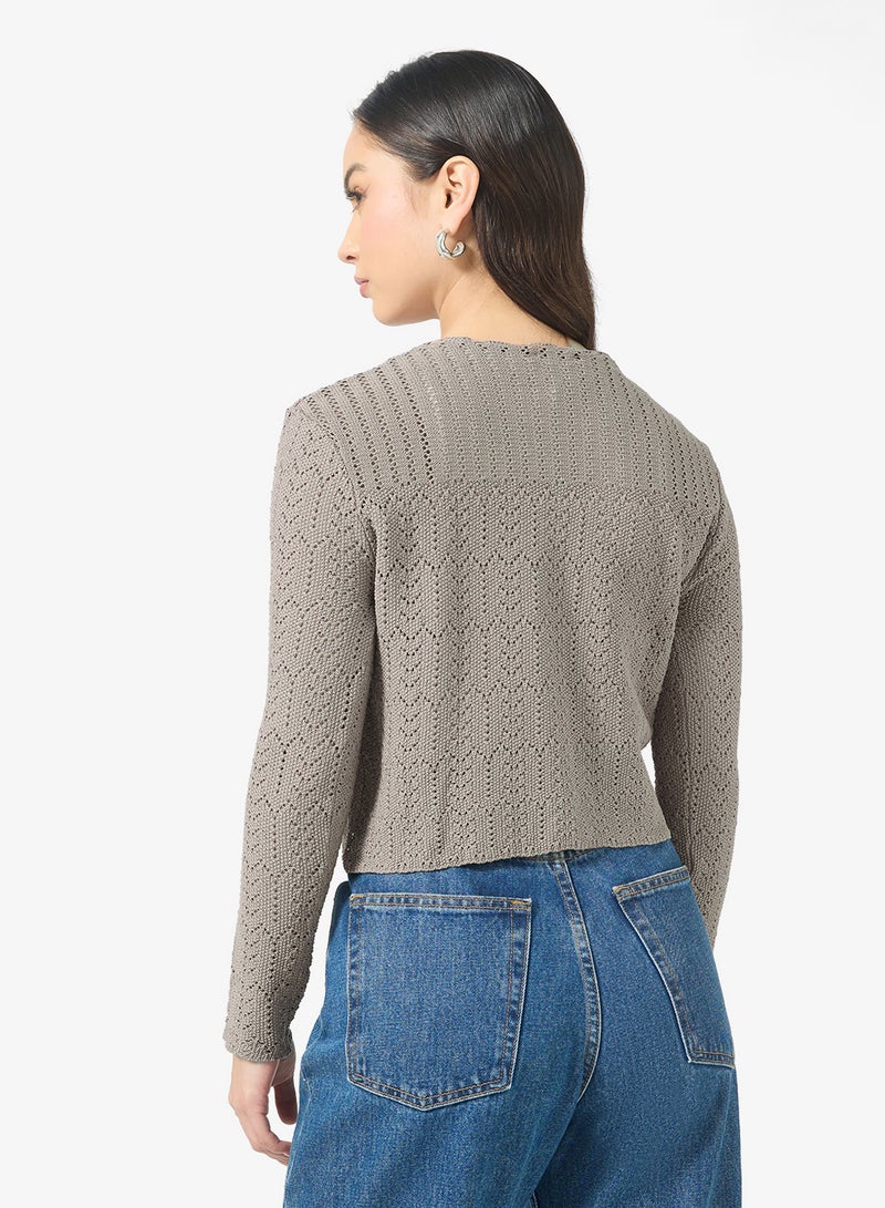Ginger Knitted Openwork Detail Cardigan - Image 2