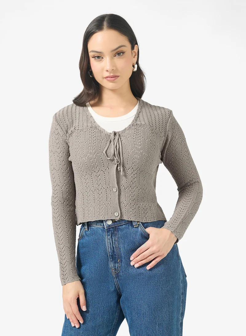 Ginger Knitted Openwork Detail Cardigan