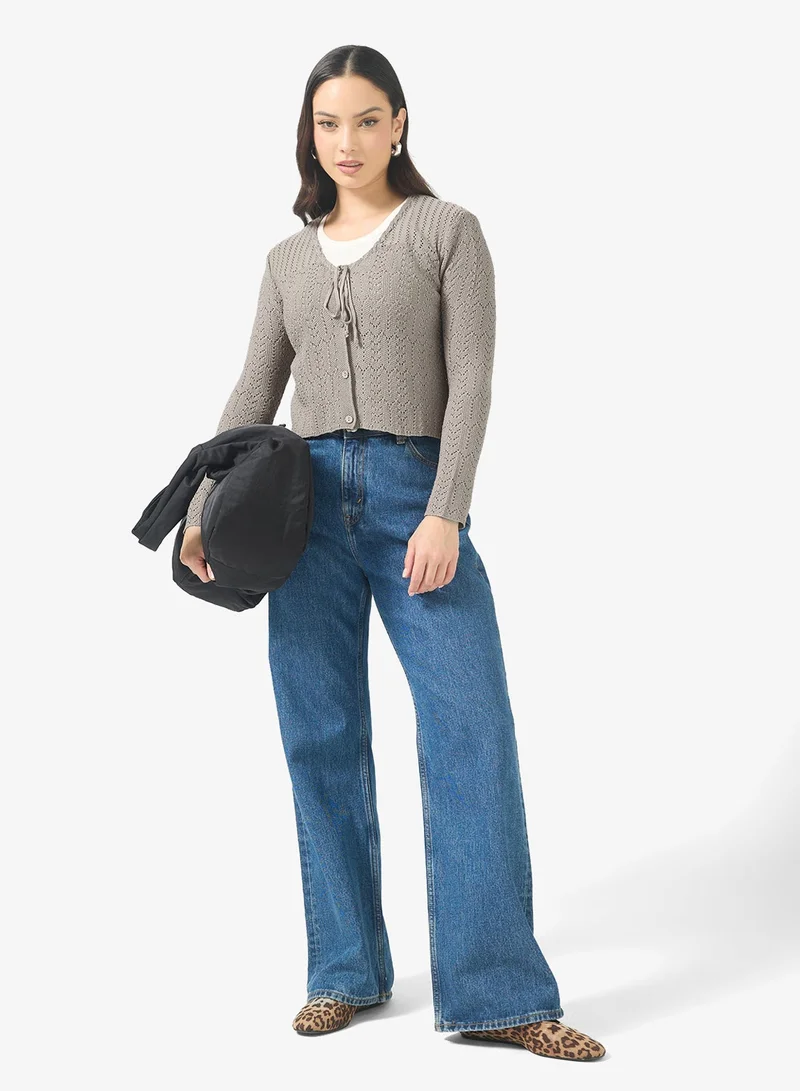 Ginger  Knitted Openwork Detail Cardigan for Women | Best Price UAE