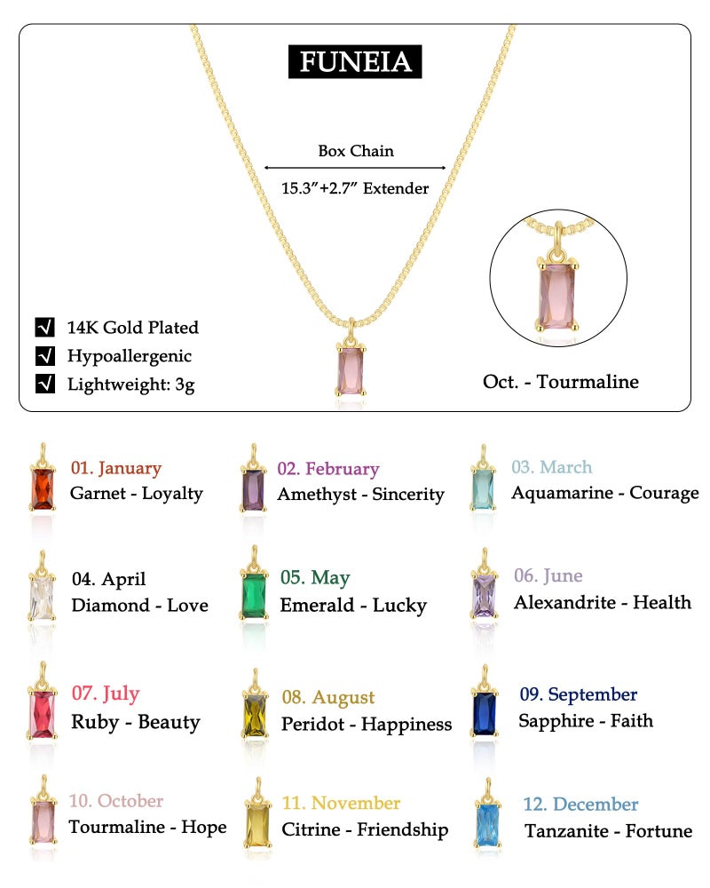 FUNEIA Diamond Necklaces for Women 14K Gold Plated Emerald Birthstone Necklace for Women Mothers Dainty Gold Necklace Blue Green Cubic Zirconia Pendant Necklace Birthday Gifts for Women Jewelry - Image 5