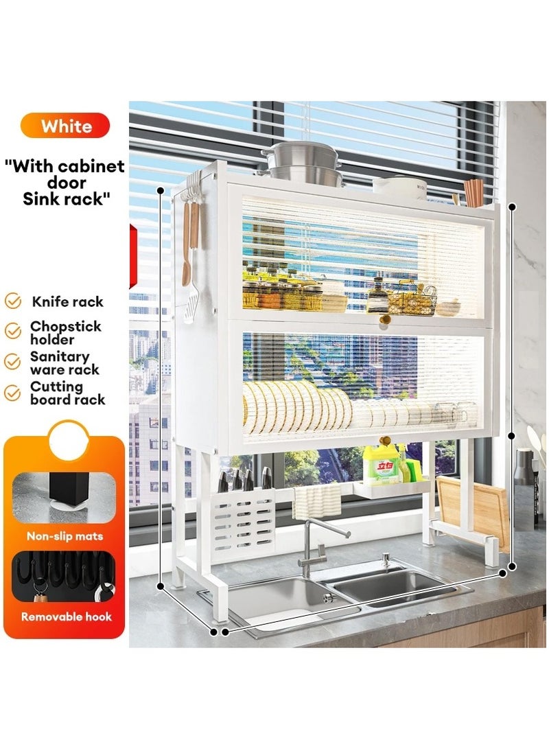 DubaiGallery Organized Home 3 Tier Stainless Steel Length Expandable Kitchen Dish Rack Dish Drying Rack Over Sink Adjustable (85cm-105cm) Large Dish Rack Drainer for Kitchen Organizer Storage Space Saver - Image 1