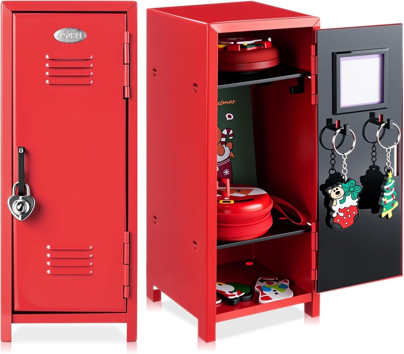 Vercraft 2 Pcs Mini Locker with Lock and 2 Keys 10.8 Inch Miniature Small Storage Locker Real Littles Cute for Back to School Desktop Bedroom Home Office Suppiles (Red) - Image 1
