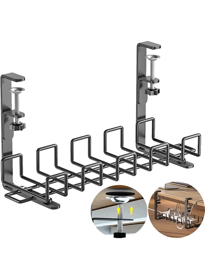 promass Under Desk Cable Management Tray, 40cm Under Desk Cord Organizer with Clamp Mount System for Wire Management, Metal Wire Cable Holder for Desks, Offices, and Kitchens, No Need to Drill Holes - Image 1