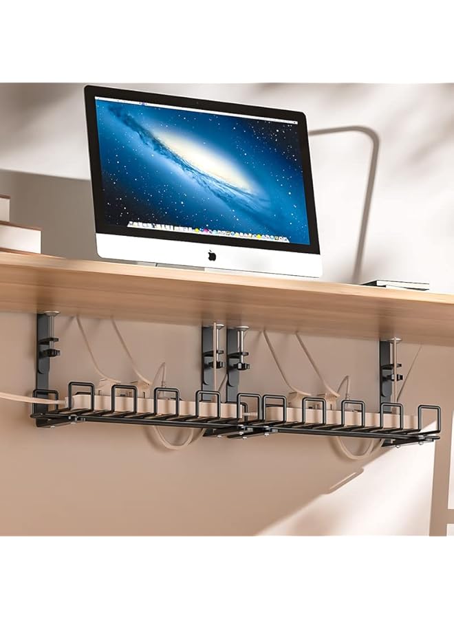 promass Under Desk Cable Management Tray, 40cm Under Desk Cord Organizer with Clamp Mount System for Wire Management, Metal Wire Cable Holder for Desks, Offices, and Kitchens, No Need to Drill Holes - Image 4