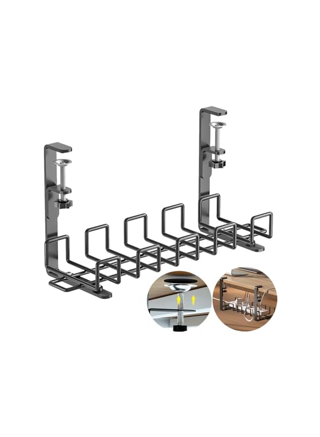 promass Under Desk Cable Management Tray, 40cm Under Desk Cord Organizer with Clamp Mount System for Wire Management, Metal Wire Cable Holder for Desks, Offices, and Kitchens, No Need to Drill Holes - Image 2