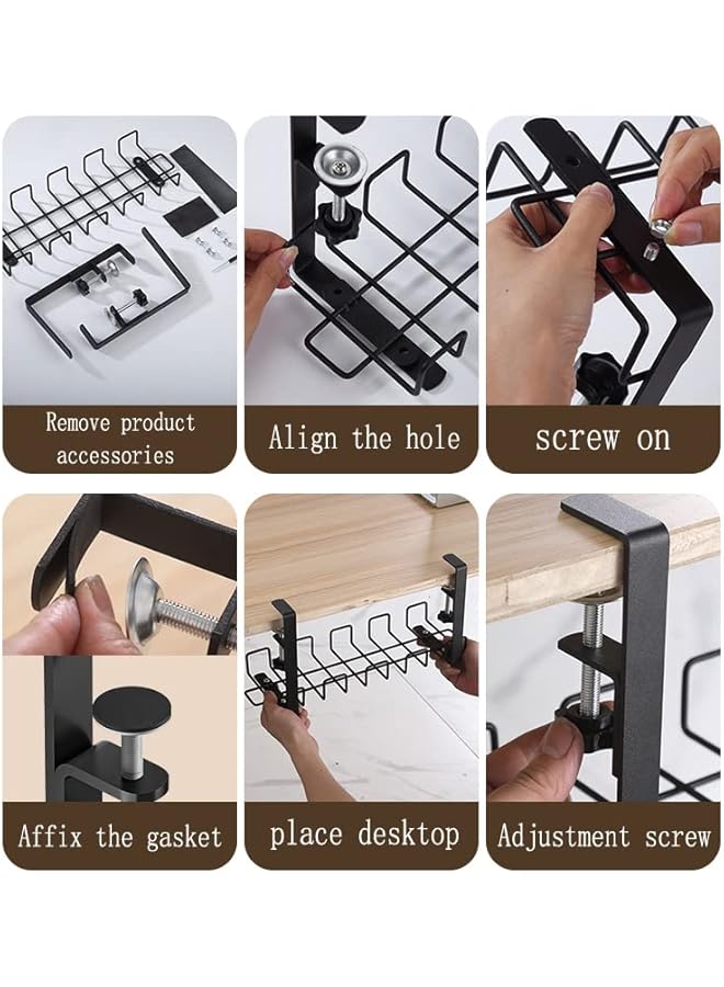 promass Under Desk Cable Management Tray, 40cm Under Desk Cord Organizer with Clamp Mount System for Wire Management, Metal Wire Cable Holder for Desks, Offices, and Kitchens, No Need to Drill Holes - Image 5