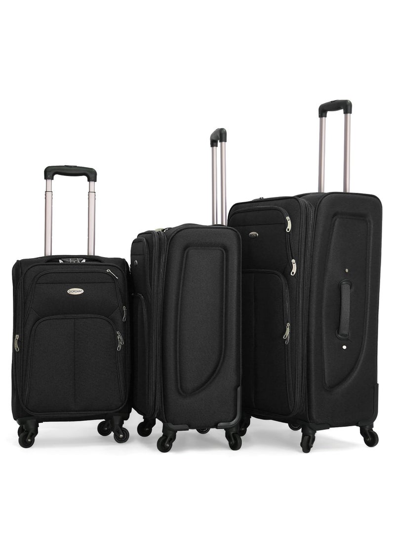 GIORDANO Giordano Trolley Bags 3 PCS Set Softside Spinners,Black  - Image 1