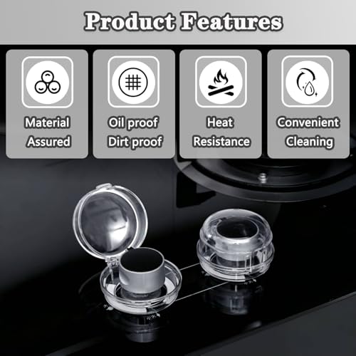 Mecefeno Stove Knob Safety Covers, Gas Stove Knob Locks with Adhesive Universal Size Oven Knob Covers for Child Safety Gas Stove Knob Covers Baby Pet Child Proof Stove Knob Covers - 6pcs Clear - Image 4