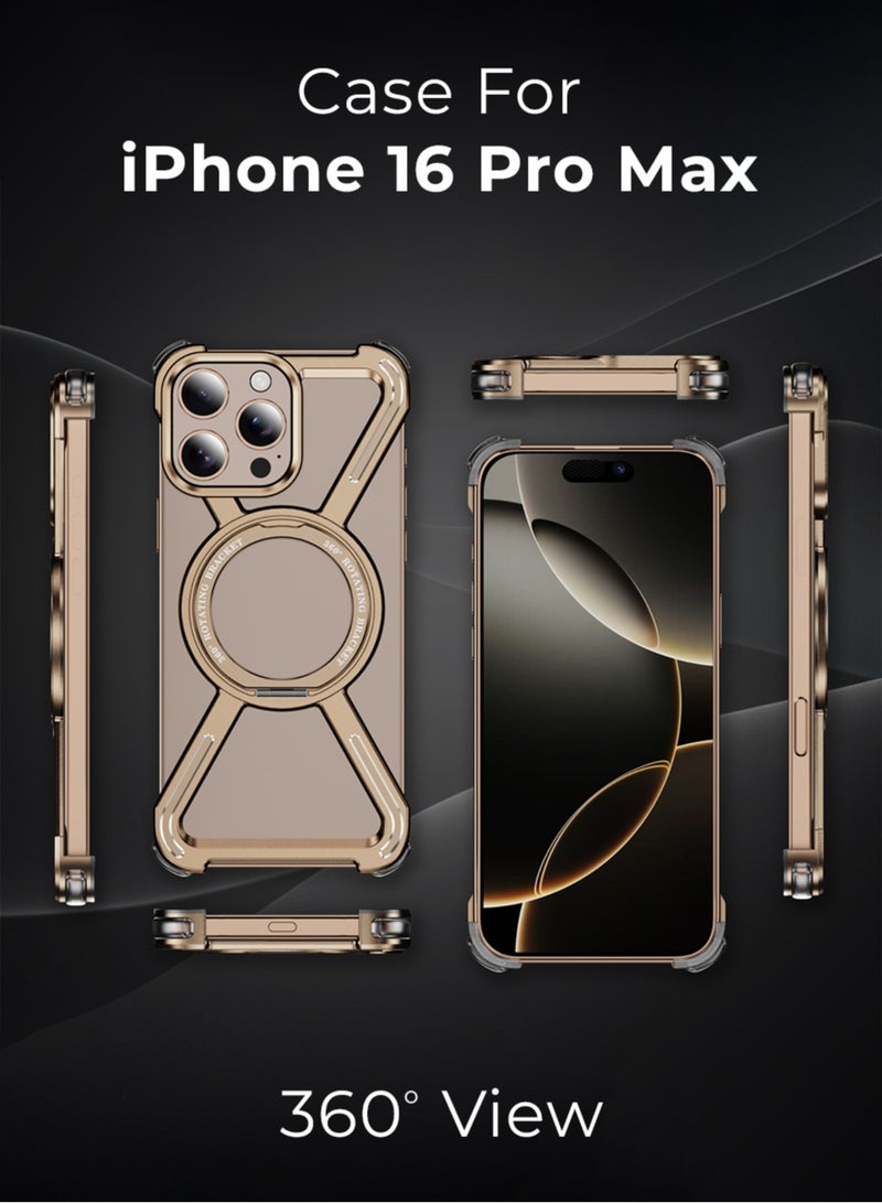 جلاسولوجي iPhone 16 Pro Max Borderless Frameless Case Desert Titanium Featuring 360° Rotating Adjustable Ring Stand Magnetic Case Shockproof Design and Wireless Charging Compatibility - Image 2