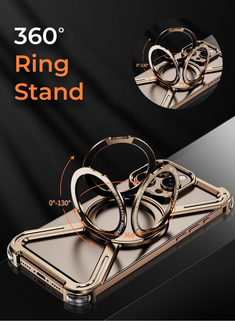 جلاسولوجي iPhone 16 Pro Max Borderless Frameless Case Desert Titanium Featuring 360° Rotating Adjustable Ring Stand Magnetic Case Shockproof Design and Wireless Charging Compatibility - Image 5