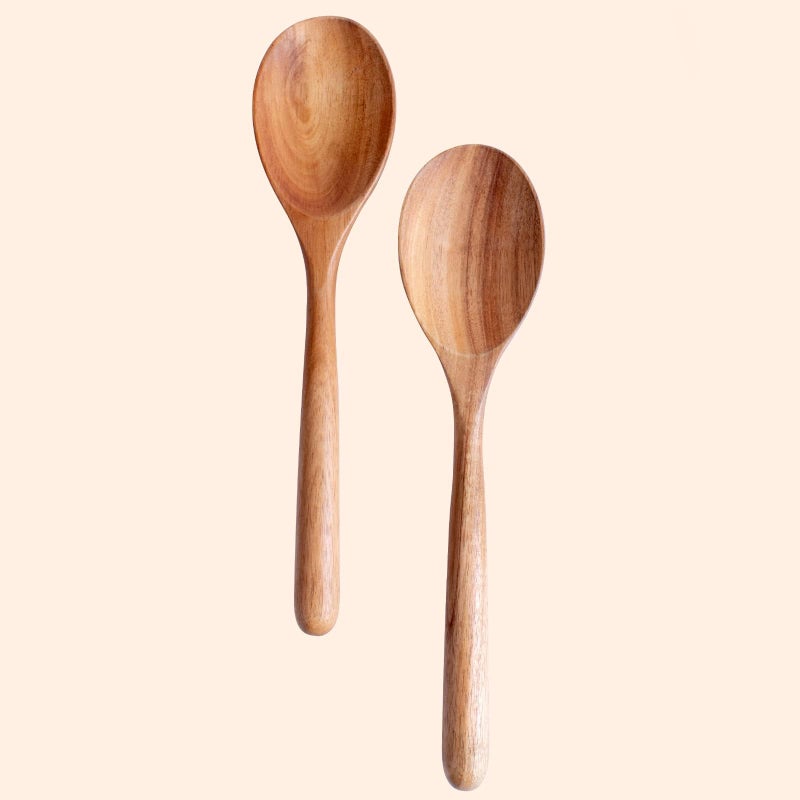 GinSent Kitchen Wooden Cooking Spoon Solid Acacia Wood Serving Spoons For Mixing Stirring Nonstick Kitchen Utensils Tableware Ladle Scoop For Soup Stews Salad Pasta Sauce Chili (2 Pieces) - Image 1