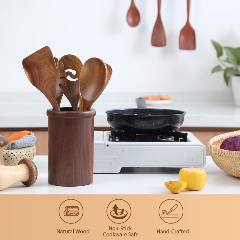 GinSent Kitchen Wooden Cooking Spoon Solid Acacia Wood Serving Spoons For Mixing Stirring Nonstick Kitchen Utensils Tableware Ladle Scoop For Soup Stews Salad Pasta Sauce Chili (2 Pieces) - Image 5