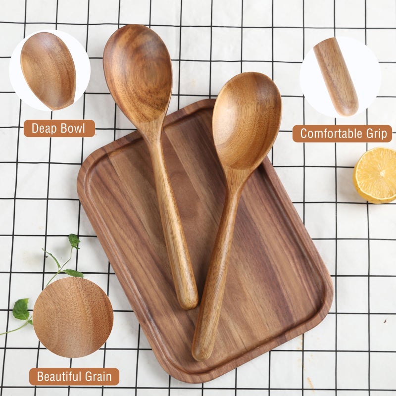 GinSent Kitchen Wooden Cooking Spoon Solid Acacia Wood Serving Spoons For Mixing Stirring Nonstick Kitchen Utensils Tableware Ladle Scoop For Soup Stews Salad Pasta Sauce Chili (2 Pieces) - Image 4