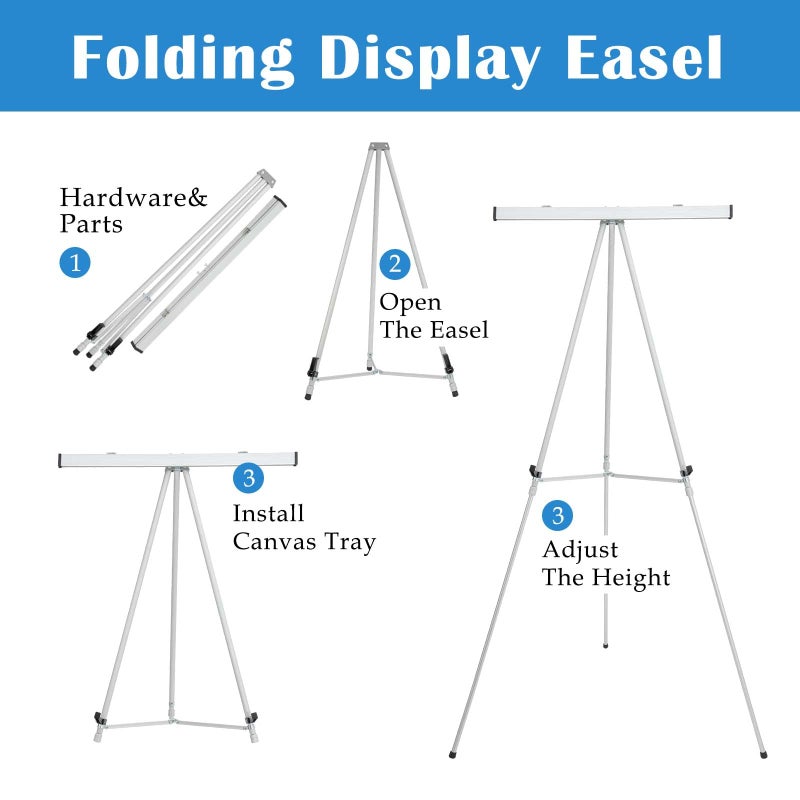 Falling in Art Aluminum Flip Chart Display Easel Stand with Adjustable Floor for Boardroom, Whiteboard, Paper Pads, Signage, 63 1/2'' High, Silver - Image 3