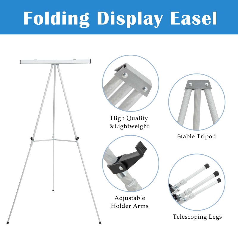 Falling in Art Aluminum Flip Chart Display Easel Stand with Adjustable Floor for Boardroom, Whiteboard, Paper Pads, Signage, 63 1/2'' High, Silver - Image 4