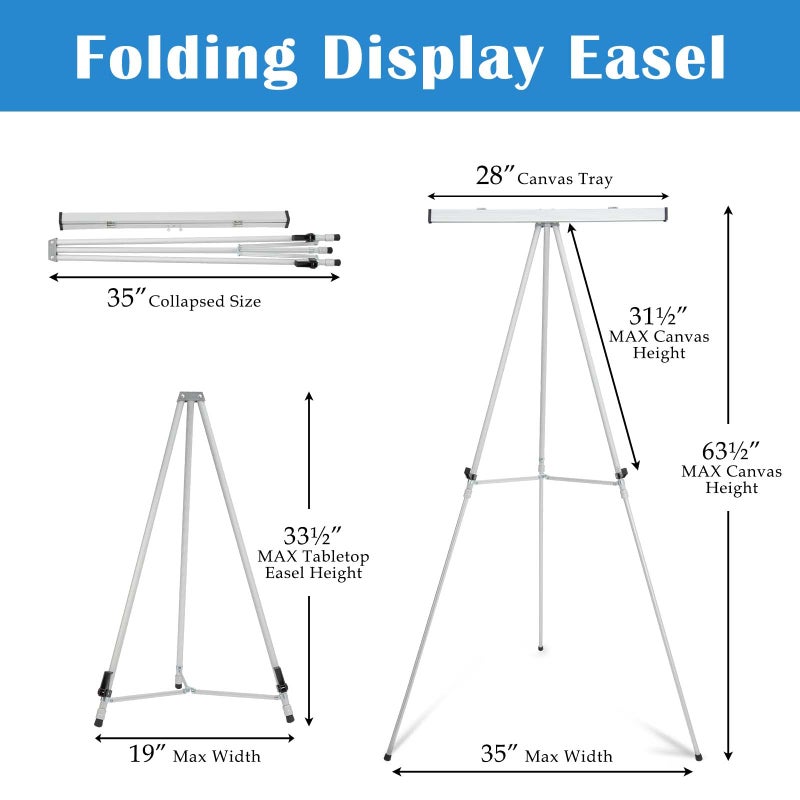 Falling in Art Aluminum Flip Chart Display Easel Stand with Adjustable Floor for Boardroom, Whiteboard, Paper Pads, Signage, 63 1/2'' High, Silver - Image 2