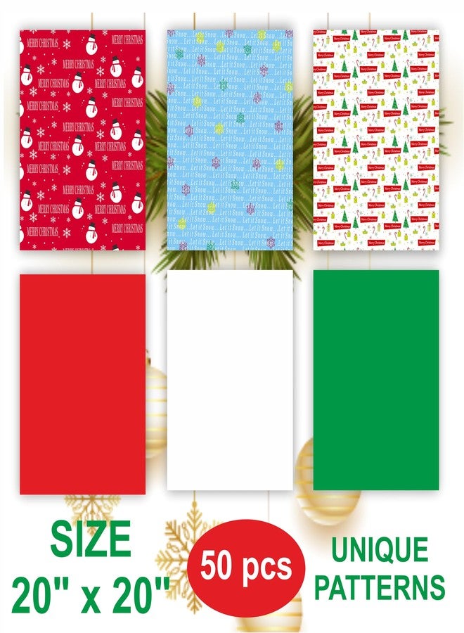 Purple Papers 50 Christmas Tissue Paper Sheets - 20x20 Inch, Red, White, Green & Printed Holiday Tissue Paper for Xmas Wrapping, Gift Bags & Crafts - Festive Colors - Image 2