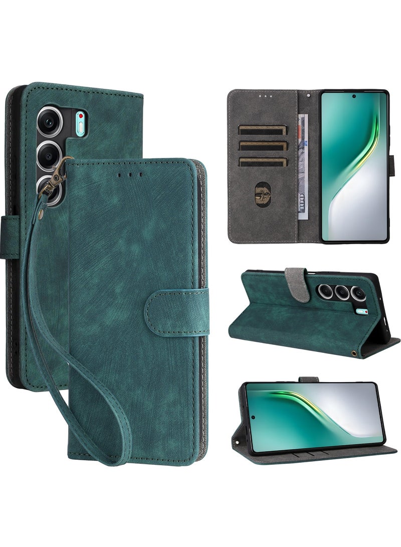 For Tecno Camon 40 Pro 5G Flip Cover with Detachable lanyard, PU Leather Full Body Protection Shockproof Flip Mobile Phone Case, RFID Anti-theft Brush Folio Wallet Case - Image 1