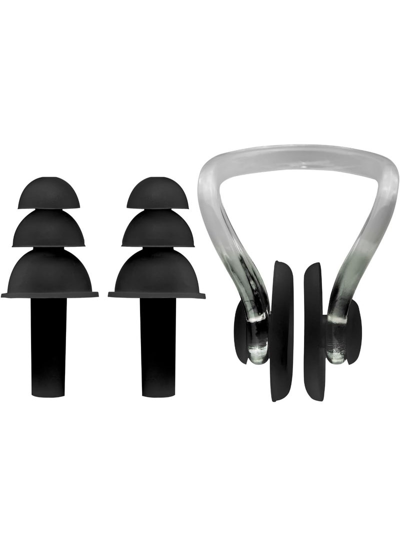 طقم مشابك أنف وسدادات أذن للسباحة - سيليكون مريح ومقاوم للماء - متوفر بألوان متعددة - Image 1