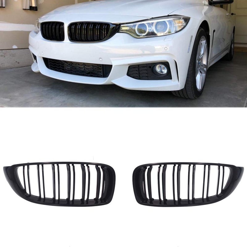 Generic GSRECY For F32 F33 F36 F80 F82 F83 4 Series Gloss Black Front Kidney Twin FIns Dual Slat Bumper Grille Grill  - Image 1