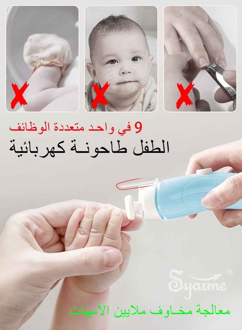 Baby Nail Trimmer Electric, Rechargeable Baby Nail File Baby Nail Clippers Set, Trim Polish Grooming Kit for Newborn Toddler or Adults Toes Fingernails, 9 Grinding Heads and LED Light - Blue - Image 2
