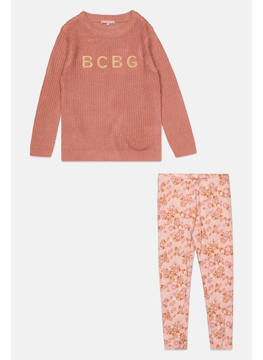 BCBG Girls Toddlers Girl 2 Pcs Brand Logo Sweater And Pants Set, Old Rose  - Image 1