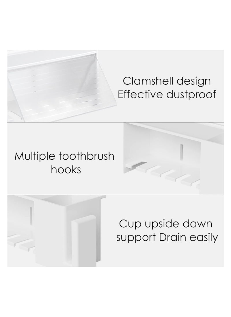 SYOSI Wallmount Toothbrush Holder, 5 Slots with Cover, Plastic Multifunctional Toothpaste Toothbrush Organizer, Compatible with Oral-B Cross Action, Colgate Renewal, for Shower, RV, Camper(White)  - Image 4