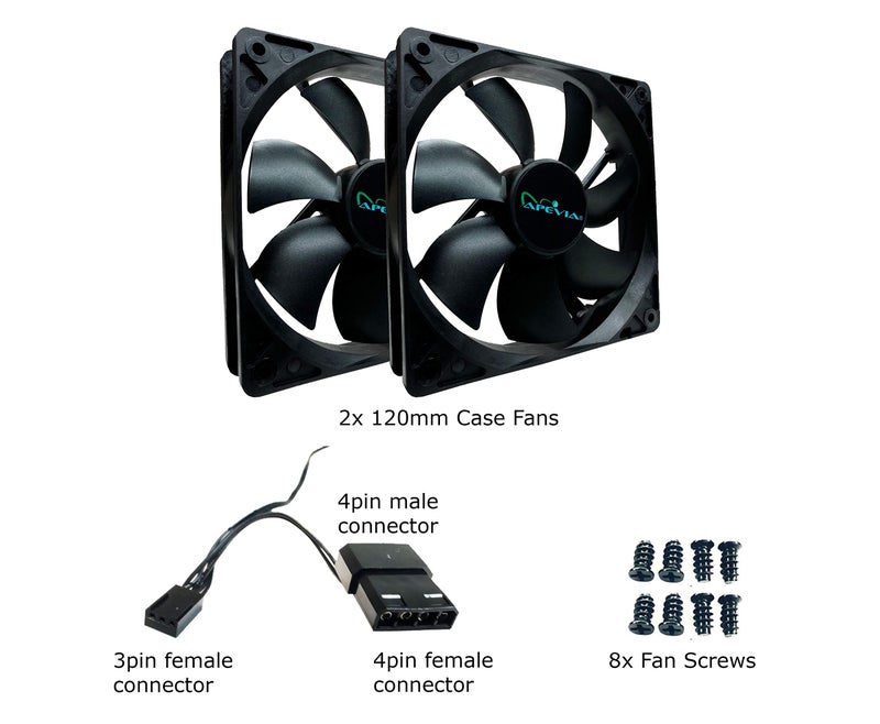 APEVIA AF212S-BK 120mm 4pin Molex & 3pin Motherboard Silent Black Case Fan (2-pk) - Image 4