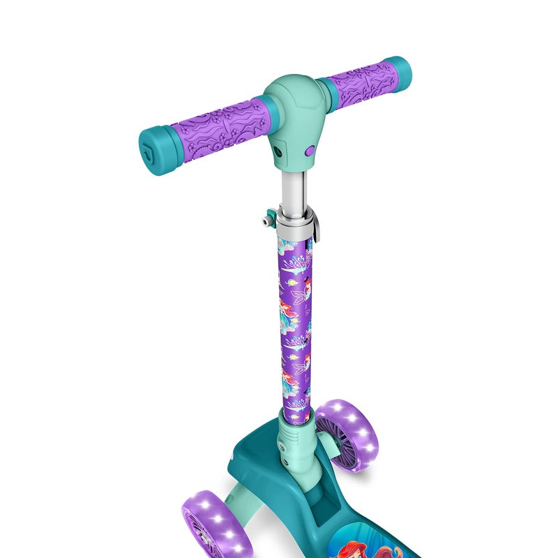 Jetson Disney's The Little Mermaid Three-Wheel Kids' Kick Scooter | Includes LED Lights on Stem & Light-Up Wheels |Height-Adjustable Handlebar Lean-to-Steer |Easy-Folding Mechanism Ages 3+, Purple - Image 5
