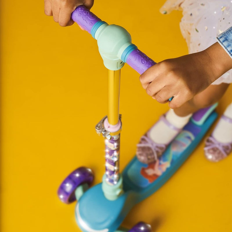 Jetson Disney's The Little Mermaid Three-Wheel Kids' Kick Scooter | Includes LED Lights on Stem & Light-Up Wheels |Height-Adjustable Handlebar Lean-to-Steer |Easy-Folding Mechanism Ages 3+, Purple - Image 4