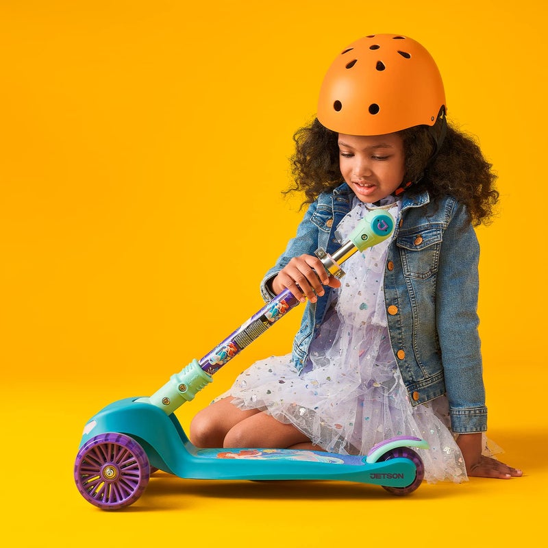 Jetson Disney's The Little Mermaid Three-Wheel Kids' Kick Scooter | Includes LED Lights on Stem & Light-Up Wheels |Height-Adjustable Handlebar Lean-to-Steer |Easy-Folding Mechanism Ages 3+, Purple - Image 3