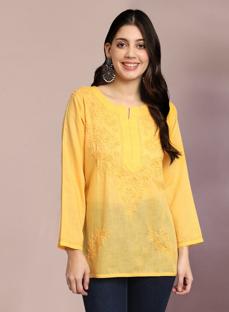Alaya Hand Embroidered Chikankari Cotton Kurti-AL3405 - Image 1